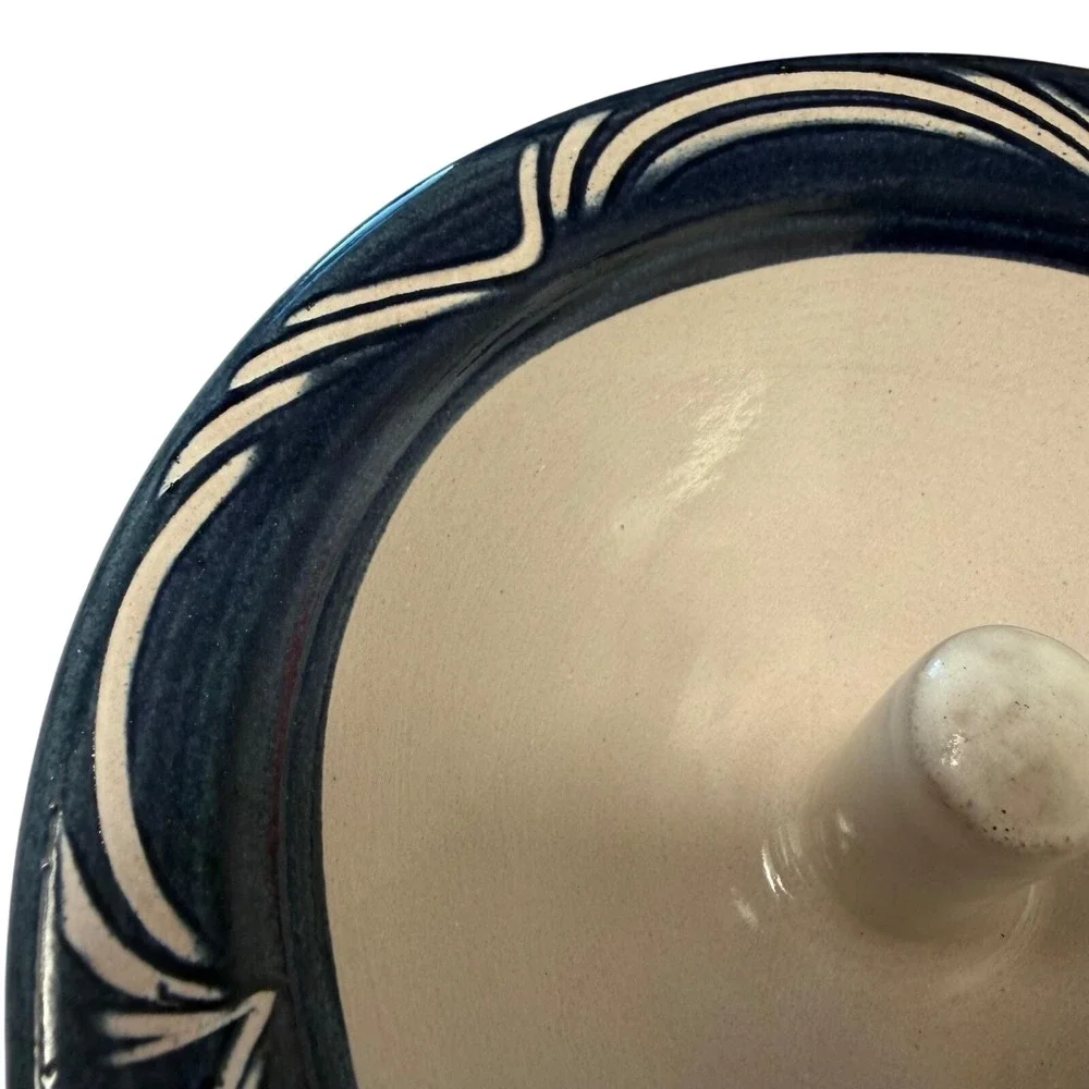 Vtg Apple Baker Co. Pottery Ring Mold Baker Blue & Cream‎ Stoneware Artisan